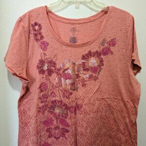 St. John's Bay Peach Floral short sleeve top - 1x